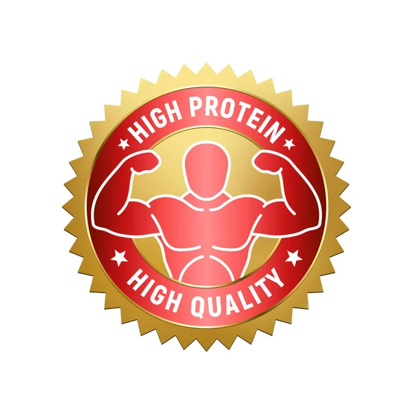 Distintivo Proteine Timbro Gomma Alta Qualità Oro Rosso Elementi Design — Vettoriale Stock