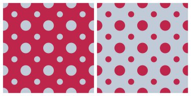 2023 Viva Magenta yılının trend rengi. Kusursuz polka desenli arka plan. Kumaş, fayans, afiş, şablon, kart, kapak, poster, fon, duvar için tasarım öğeleri. Vektör illüstrasyonu.