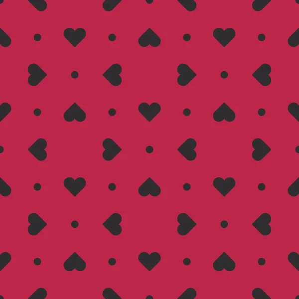 シームレスなパターン黒のハート型の赤の背景 ファブリック タイル バナー テンプレート カード ポスター 壁のテクスチャデザイン ベクターイラスト — ストックベクタ