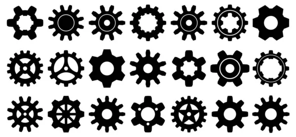 Колекція Механічних Коліс Маленька Велика Передача Елемент Дизайну Піктограм Чорного — стоковий вектор