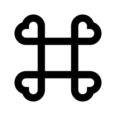 Kalp şeklindeki kare simge bağlandı. Siyah çizgi komut sembolü beyaz arkaplan. Simetrik sonsuzluk logosu tasarımı. Vektör illüstrasyonu.