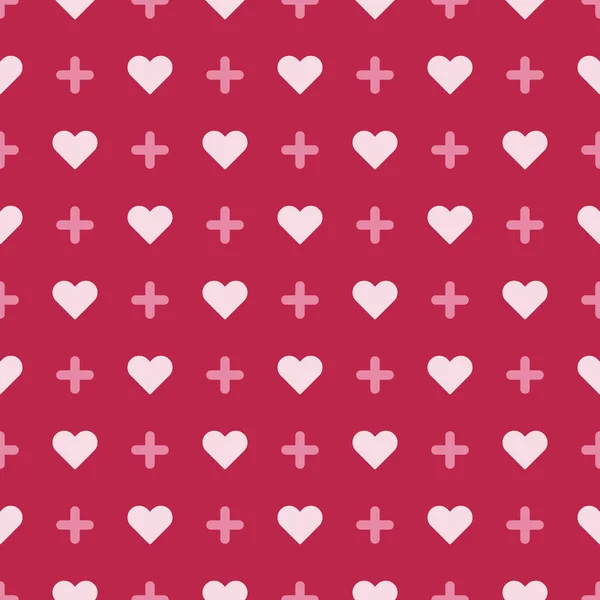 Bezešvé Červené Pozadí Vzor Bílé Srdce Růžový Kříž Textura Design — Stockový vektor