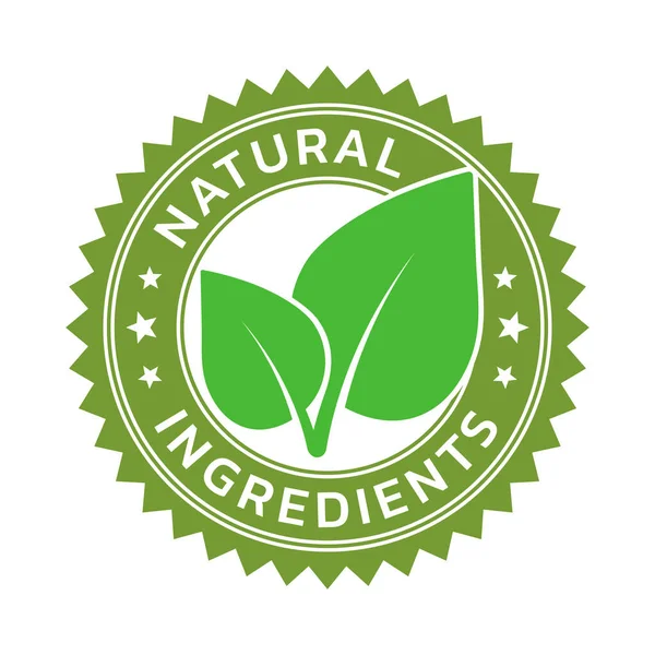 Badge Ingrédients Naturels Timbre Caoutchouc Vert Blanc Forme Feuille Organique — Image vectorielle