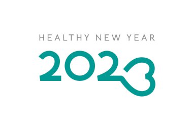 Yaratıcı 2023 Kalp şeklinde yeni yıl logosu. Noel ve Yeni Yıl için sevgi, sağlık ve bakım dilekleri için el yapımı simge.