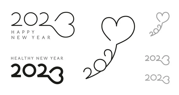 Conjunto Creativo Logos Feliz Año Nuevo 2023 Diseño Forma Corazón — Archivo Imágenes Vectoriales