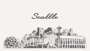 Seattle silueti, Washington, ABD Vektör illüstrasyonu