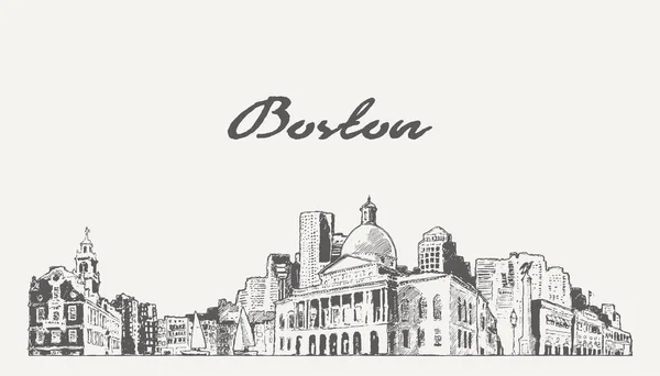 Boston Skyline Massachusetts Amerika Serikat Vector Ilustrasi - Stok Vektor
