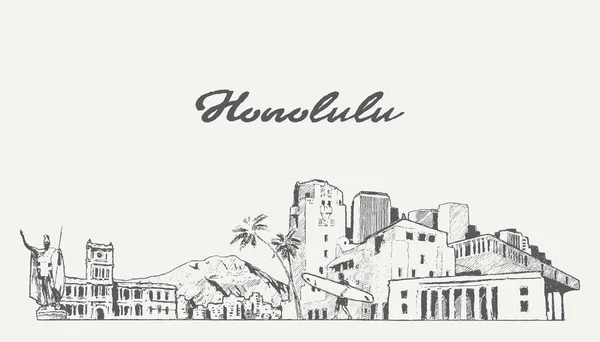 Honolulu County Skyline Havaí Eua Ilustração Vetorial — Vetor de Stock