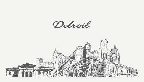 Printdetroit Skyline Michigan Usa Vector Illustration — Stockový vektor