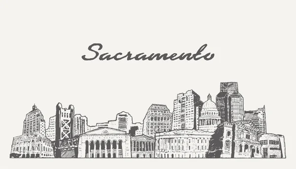 Sacramento Skyline Califórnia Eua Ilustração Vetorial — Vetor de Stock