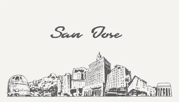 San Jose Skyline California Usa Hand Drawn Sketch Vector Illustration — Stock Vector