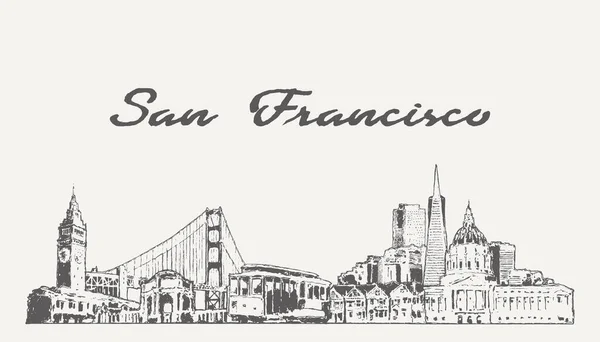 San Francisco Skyline Usa Hand Drawn Sketch Vector Illustration — Image vectorielle