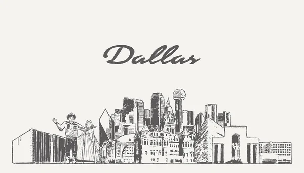 Dallas Skyline Texas Usa Handritad Skiss Vektorillustration — Stock vektor
