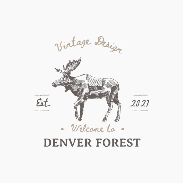 Old School American Logotype Moose Vector Illustration — Vetor de Stock