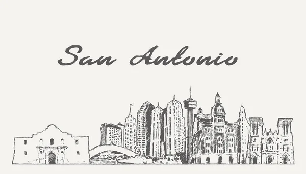 San Antonio Skyline Texas Usa Hand Drawn Sketch Vector Illustration — 图库矢量图片