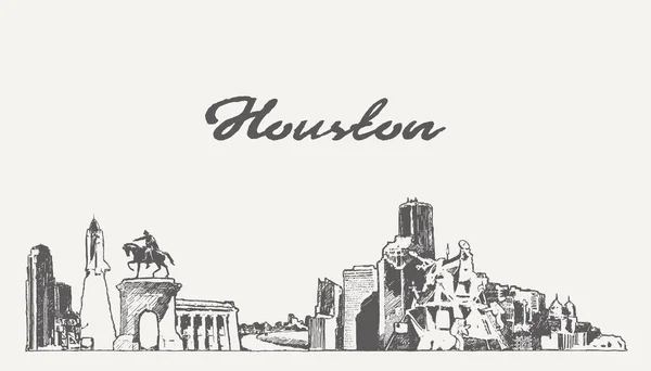 Houston Skyline Texas Usa Hand Drawn Sketch Vector Illustration — Stock Vector