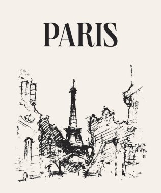 Paris 'te sokaklar Fransa illüstrasyonu, elle çizilmiş. Vektör illüstrasyonu
