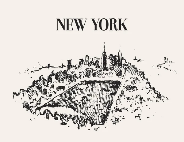 中央公園のスケッチ ニューヨーク 手描きベクトルイラスト ベクターイラスト — ストックベクタ