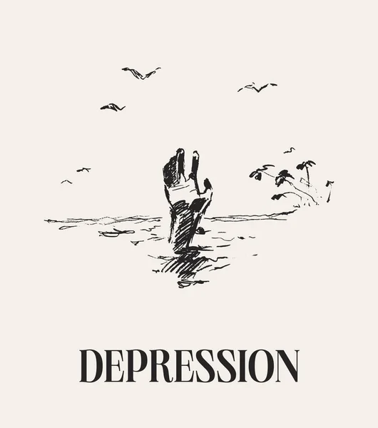 Mano Uomo Che Annega Illustrazione Concettuale Della Depressione Impotenza Illustrazione — Vettoriale Stock