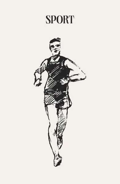 Bosquejo Una Silueta Corredor Hombre Corriendo Aislado Fondo Ilustración Vectorial — Vector de stock