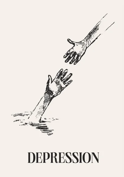 Man Extends Helping Hand Drowning Man Conceptual Illustration Vector Illustration — Stock Vector
