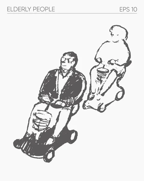Starší Osoba Elektronickém Invalidním Vozíku Ručně Kreslený Vektorový Obrázek Náčrt — Stockový vektor