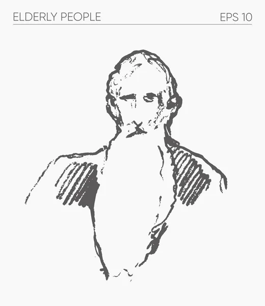 Portrét Staršího Muže Dlouhým Vousem Ručně Kreslený Vektorový Obrázek Náčrt — Stockový vektor