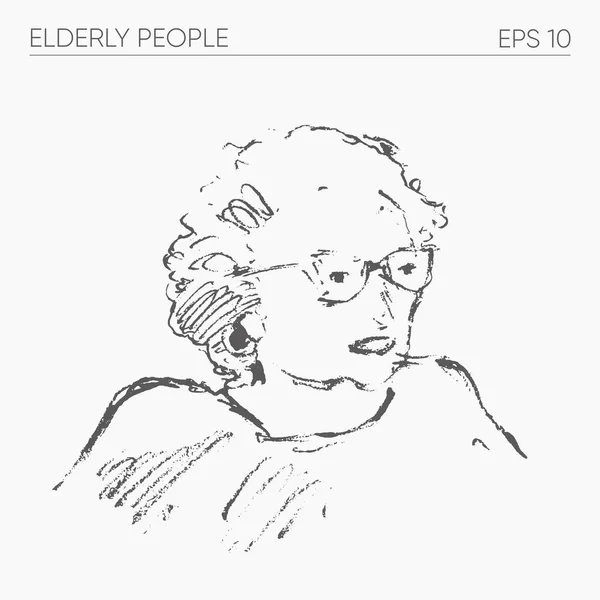 Portrét Babičky Staré Ženy Ručně Kreslená Vektorová Ilustrace Vektorová Ilustrace — Stockový vektor