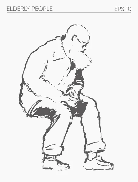 Starší Osoba Sedí Sama Ručně Kreslené Vektorové Ilustrace Vektorová Ilustrace — Stockový vektor