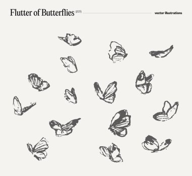 Kelebek sürüsü, el çizimi vektör çizimi, gerçekçi çizim, çizim. Vektör illüstrasyonu