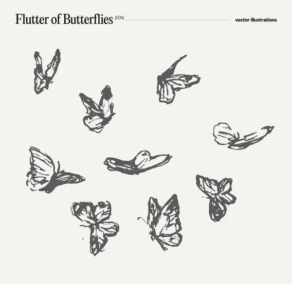 蝶の群れ 手描きベクターのイラスト 現実的なデッサン スケッチ ベクトルイラスト — ストックベクタ