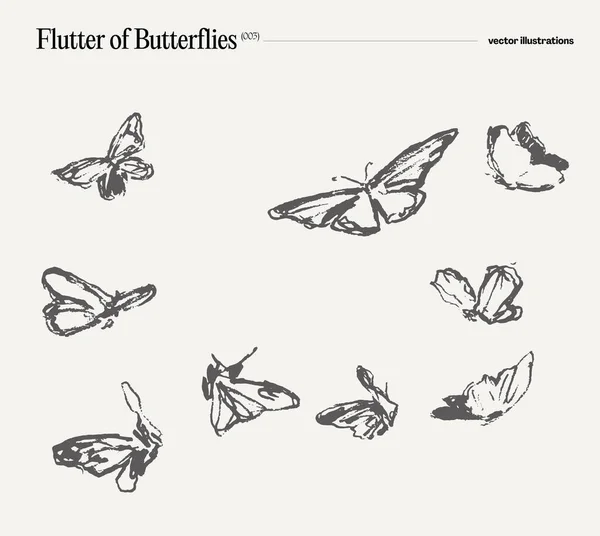 蝶の群れ 手描きベクターのイラスト 現実的なデッサン スケッチ ベクトルイラスト — ストックベクタ