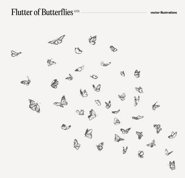 Σμήνος Από Πεταλούδες Ζωγραφισμένα Στο Χέρι Διανυσματική Απεικόνιση Ρεαλιστικό Σχέδιο — Διανυσματικό Αρχείο