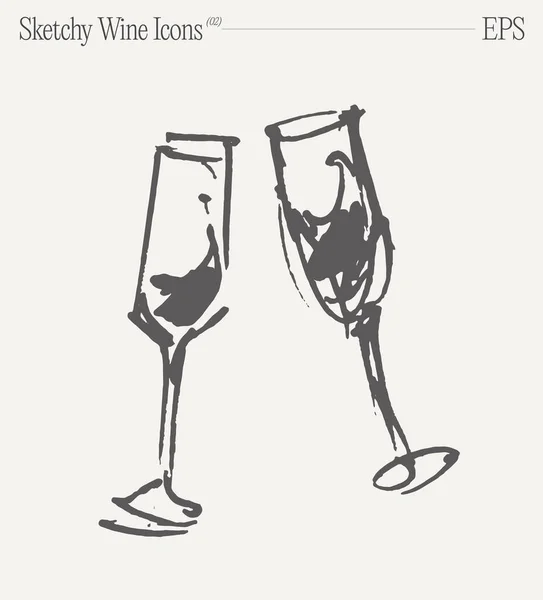Een Twee Wijnglazen Met Splash Drinks Handgetekende Vectorillustratie Schets Van — Stockvector