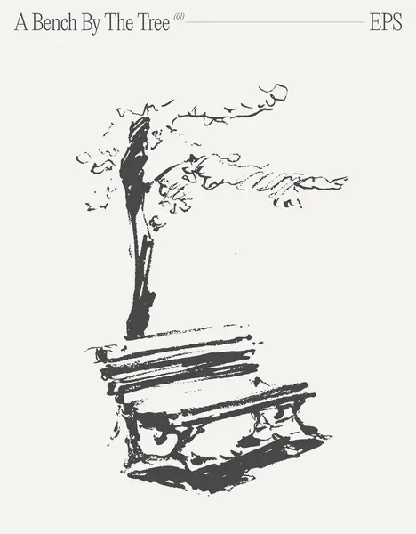 Drawing Illustration Monochrome Captures Gesture Bench Nestled Beautiful Tree Blending — Stock Vector