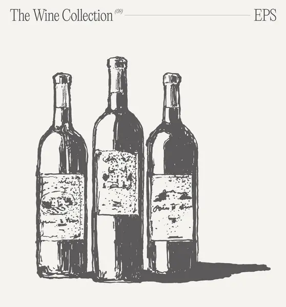 Boş Zeminde Izole Edilmiş Şarap Şişesi Çizimi Vektör Çizimi Taslak — Stok Vektör