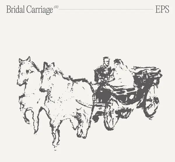 Horse Drawn Wedding Carriage Carrying Bride Groom Hand Drawn Vector — Stock Vector