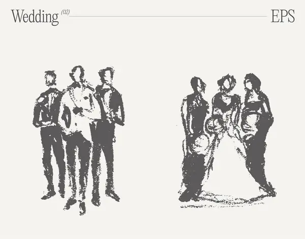 結婚式で花嫁と花嫁の友人たち 手描きのベクターイラスト スケッチ ベクトルイラスト — ストックベクタ