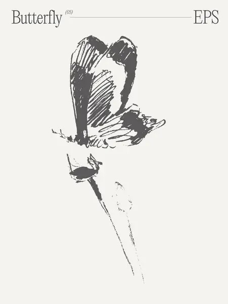 Illustration Monochrome Représentant Papillon Sur Une Fleur Mettant Valeur Beauté — Image vectorielle