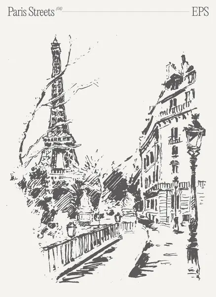 Монохромный Рисунок Культовой Эйфелевой Башни Париже Демонстрирующий Интригующий Шпиль Средневековую Стоковая Иллюстрация