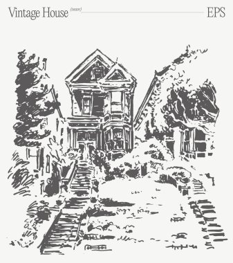 Eski bir evi tasvir eden yaratıcı bir sanat eskizi, klasik temalı projeler ve yaratıcı tasarımlar için ideal.