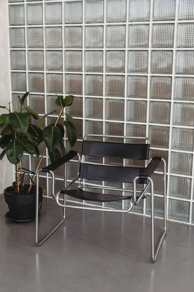 Adegan Desain Interior Modern Dengan Kursi Hitam Modern Pada Dinding — Stok Foto