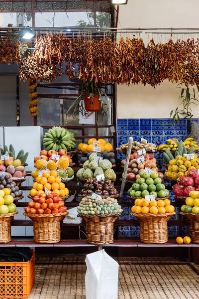 Variety Fruit Farmers Market Funchal Madeira Portugal Stockafbeelding