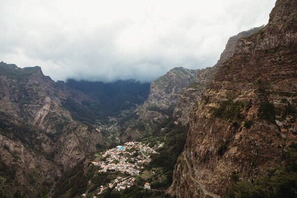 View Curral Das Freiras Village Nuns Valley Beautiful Mountain Scenery Stock Picture