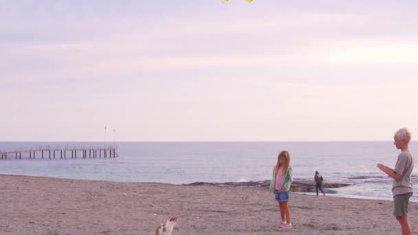 Dzieci Bawią Się Latawcem Plaży Nad Morzem Turcja Alanya — Wideo stockowe