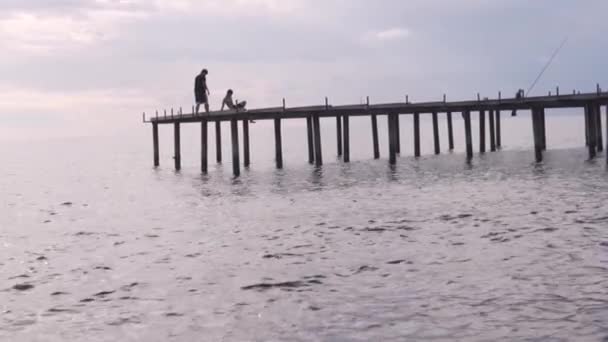Pescadores Pescam Cais Junto Mar Turquia Alanya — Vídeo de Stock