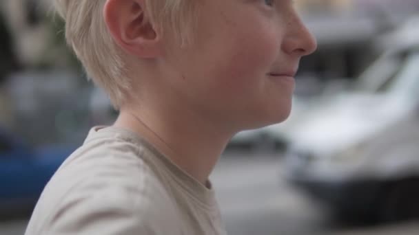 Blond Boy Walks Street Turkey Alanya Slow Motion — Stock Video