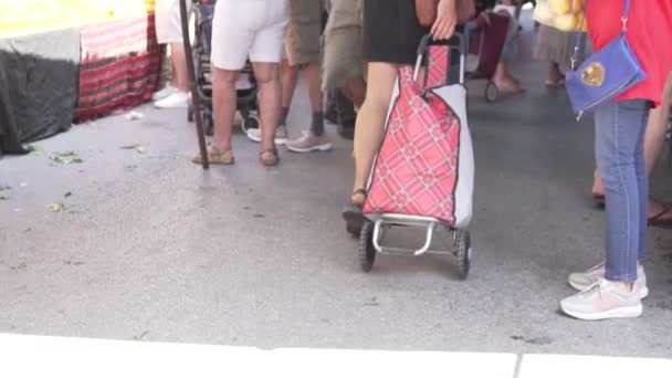 May 2023 Turkey Alanya Woman Cart Walks Farmers Food Market — Stock Video