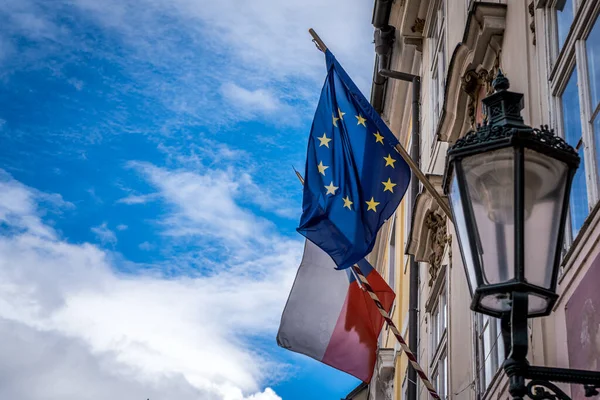 Bandera Unión Europea República Checa Edificio Histórico Capital Checa Praga — Foto de Stock