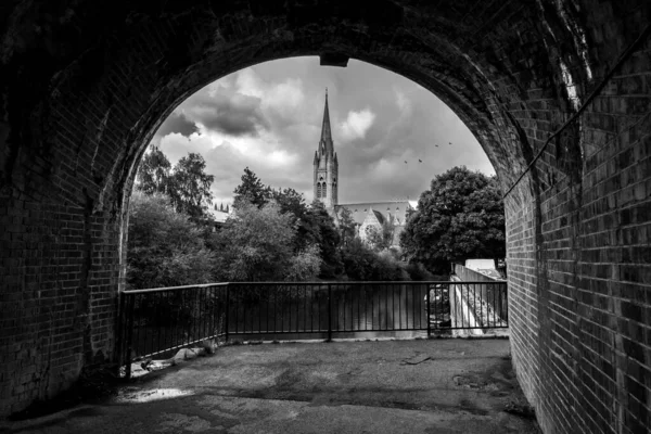 Černobílý Výhled Kostel Jana Krásném Městě Lázně Velká Británie — Stock fotografie